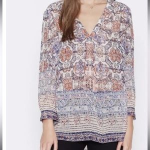 JOIE Printed Silk 3/4 Sleeve Aceline V Neck Tunic Blouse Morocco Size Medium